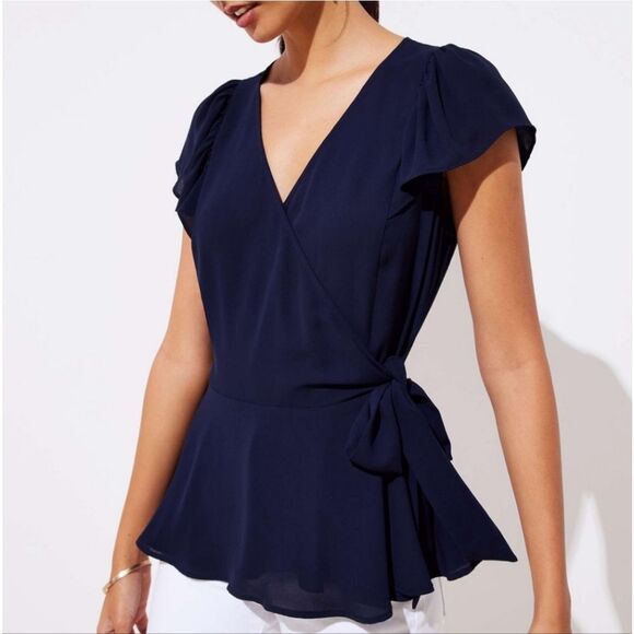 LOFT Flutter Wrap Peplum Top - Picture 2 of 7